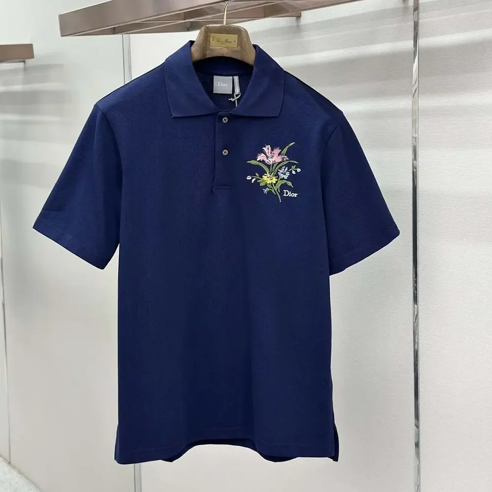 Dior Polo Shirt with Dior Secret Garden Embroidery Relaxed Fit Blue Cotton Piqué for Men Dior Polo Shirt with Dior Secret Garden Embroidery Relaxed Fit Blue Cotton Piqué for Men