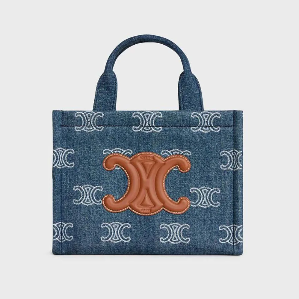 Celine Small Cabas Thais in Denim with Triomphe all for Women in over Embroidery and Calfskin Celine Small Cabas Thais in Denim with Triomphe all for Women in over Embroidery and Calfskin