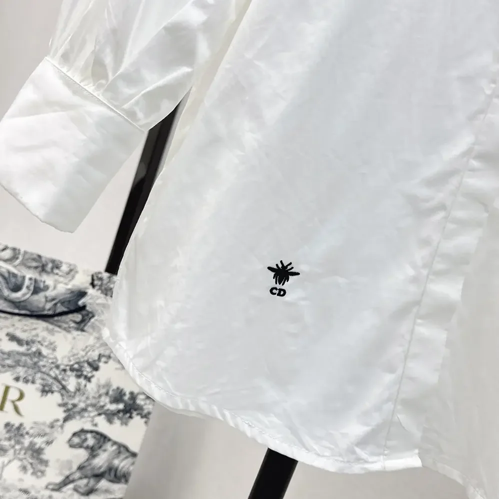 Dior Blouse with Puff Sleeves White Cotton Poplin for Women