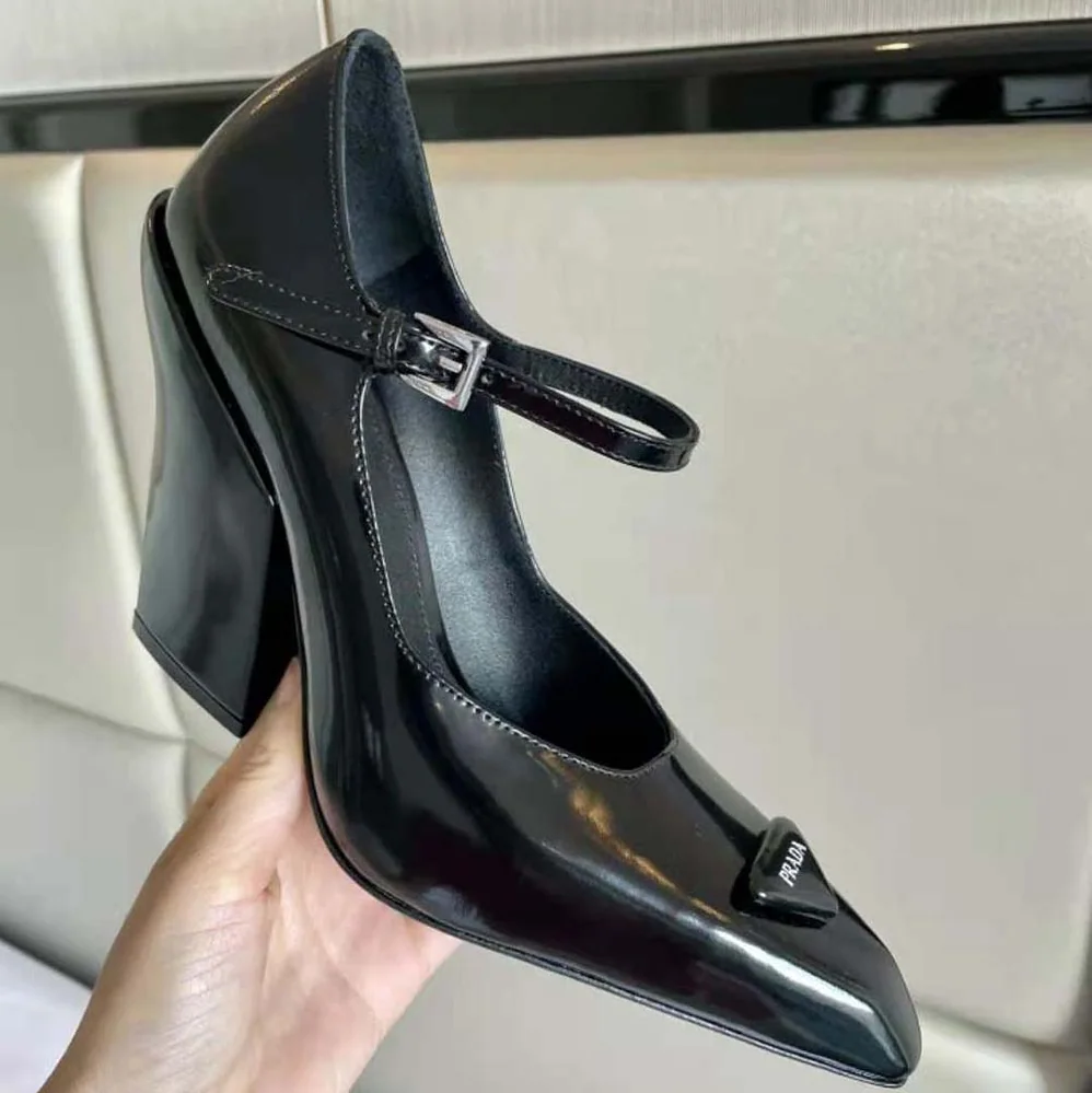 Prada Brushed Leather Pumps for Women in Black