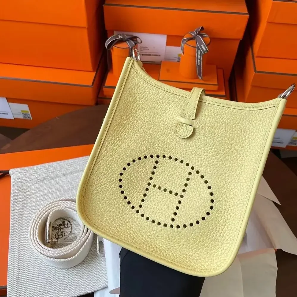 Hermes Evelyne 16 Amazone in Clemence Leather for Women in Yellow/Silver Hermes Evelyne 16 Amazone in Clemence Leather for Women in Yellow/Silver