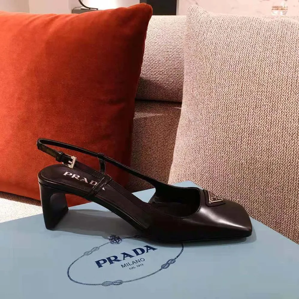 Prada Naplak Leather Slingbacks in 55 mm Heel for Women in Black