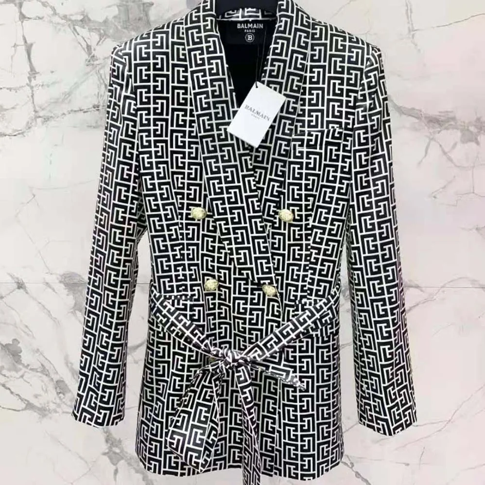 Balmain Monogram Printed Jacket with Shawl Collar for Women