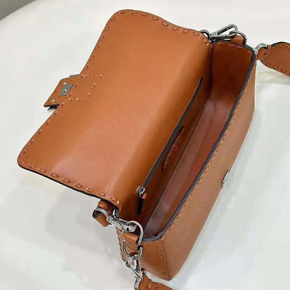 Fendi Baguette Brown Selleria Bag with Oversized Topstitching for Women Fendi Baguette Brown Selleria Bag with Oversized Topstitching for Women