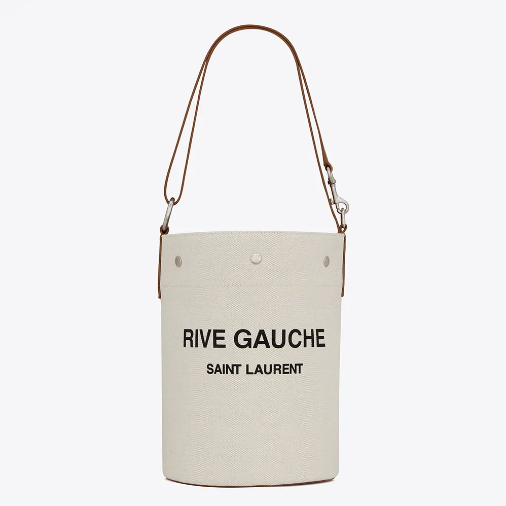 Saint Laurent YSL Rive Gauche Bucket Bag in Linen for Women in Brown
