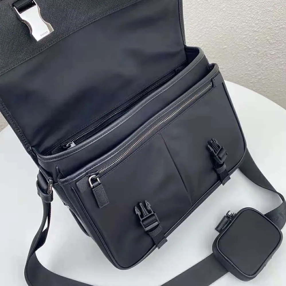 Prada Nylon Cross-Body Bag with Saffiano Leather Trim for Men in Black