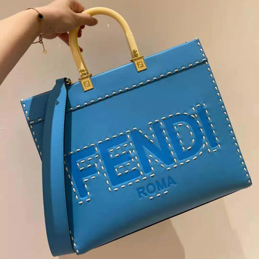 Fendi Sunshine Medium Leather Shopper for Women in Blue Fendi Sunshine Medium Leather Shopper for Women in Blue