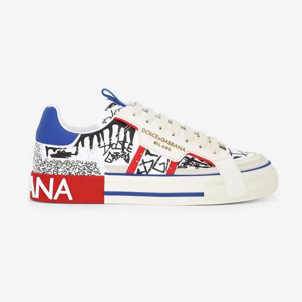 Dolce Gabbana D&G Graffiti-Print Calfskin Custom 2.Zero Sneakers for Men Dolce Gabbana D&G Graffiti-Print Calfskin Custom 2.Zero Sneakers for Men