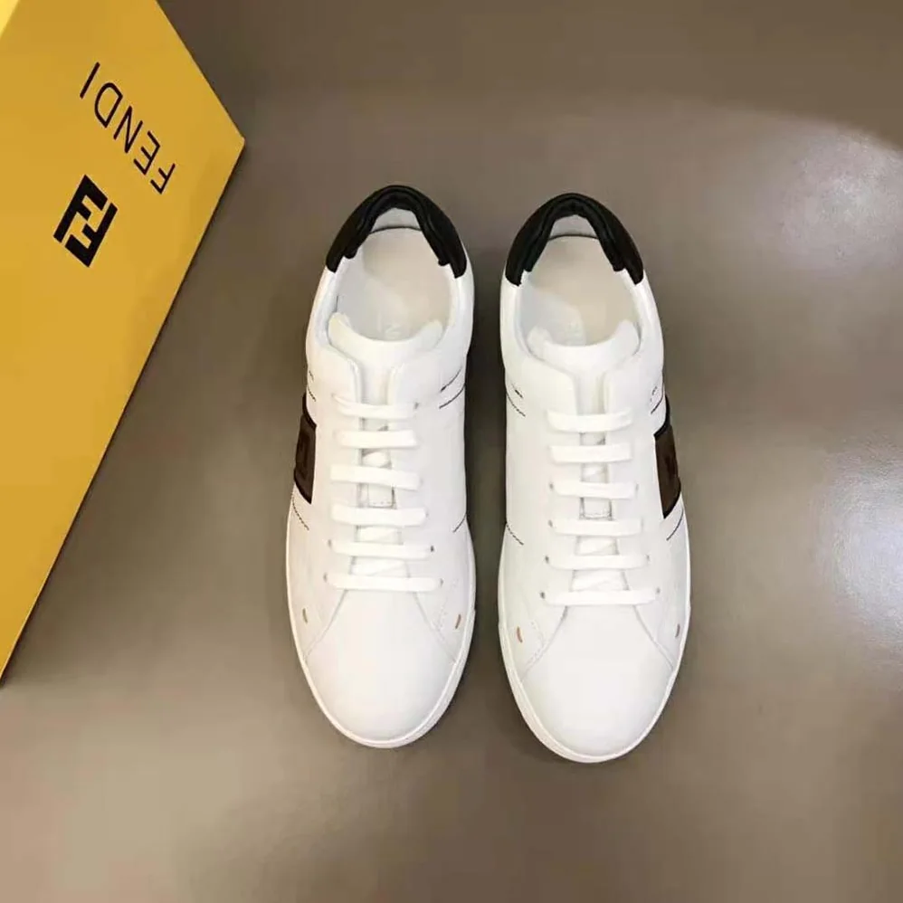 Fendi White Leather Low-Tops Sneakers Rubber Box Sole for Men