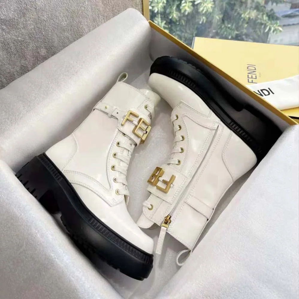 Fendi Fendigraphy White Leather Biker Boots for Women Fendi Fendigraphy White Leather Biker Boots for Women