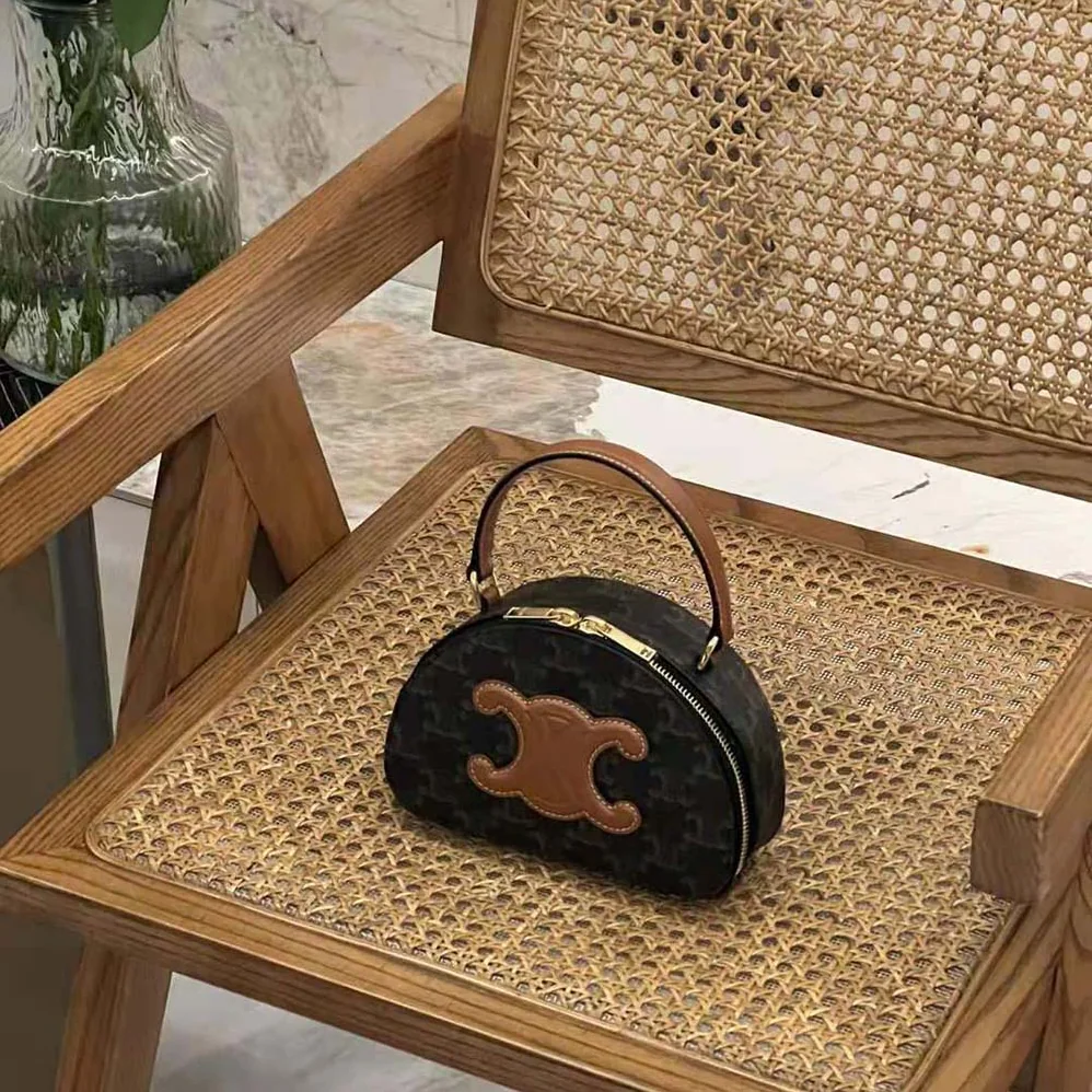 Celine Half Moon Case Cuir Triomphe in Triomphe Canvas and Calfskin for Women Celine Half Moon Case Cuir Triomphe in Triomphe Canvas and Calfskin for Women