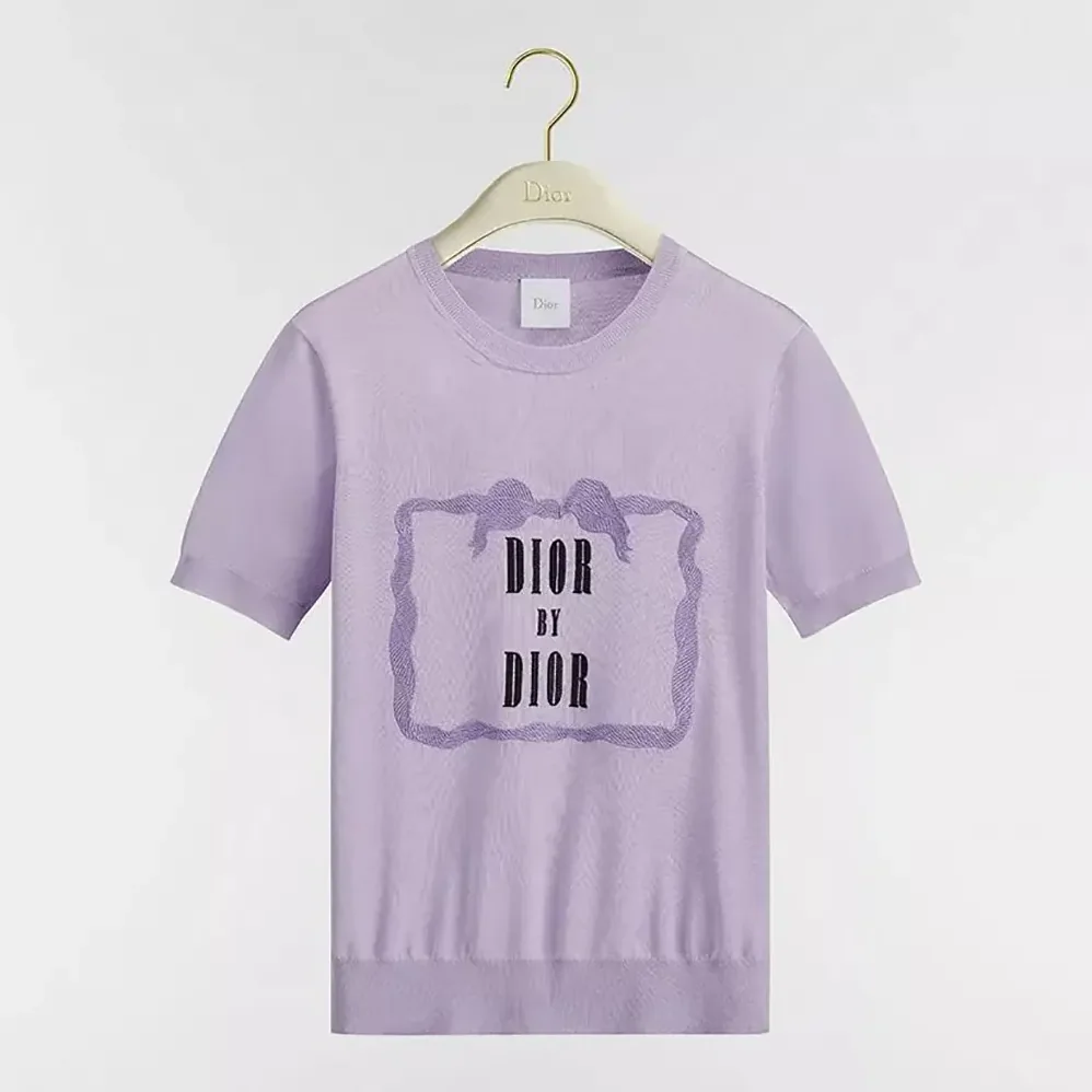 Dior Book Cover Short-Sleeved Sweater Lilas Silk Knit for Women