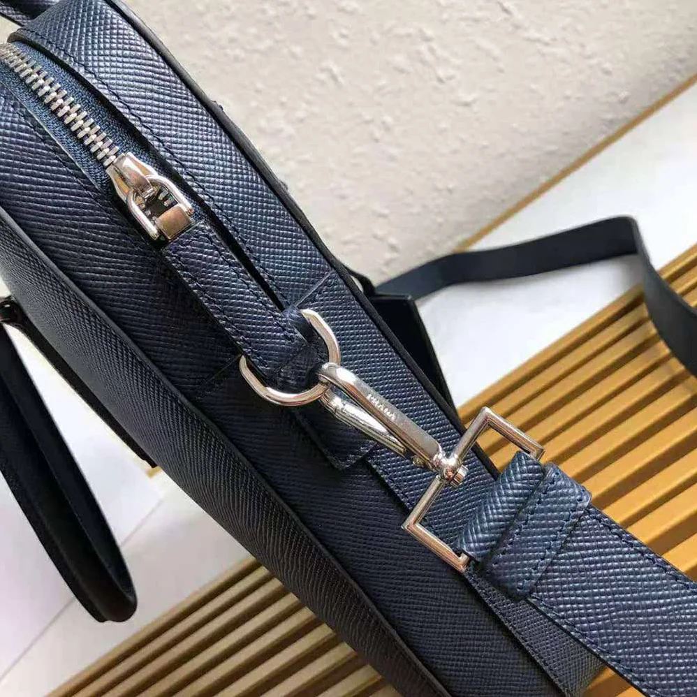 Prada Saffiano Leather Briefcase for Men in Navy