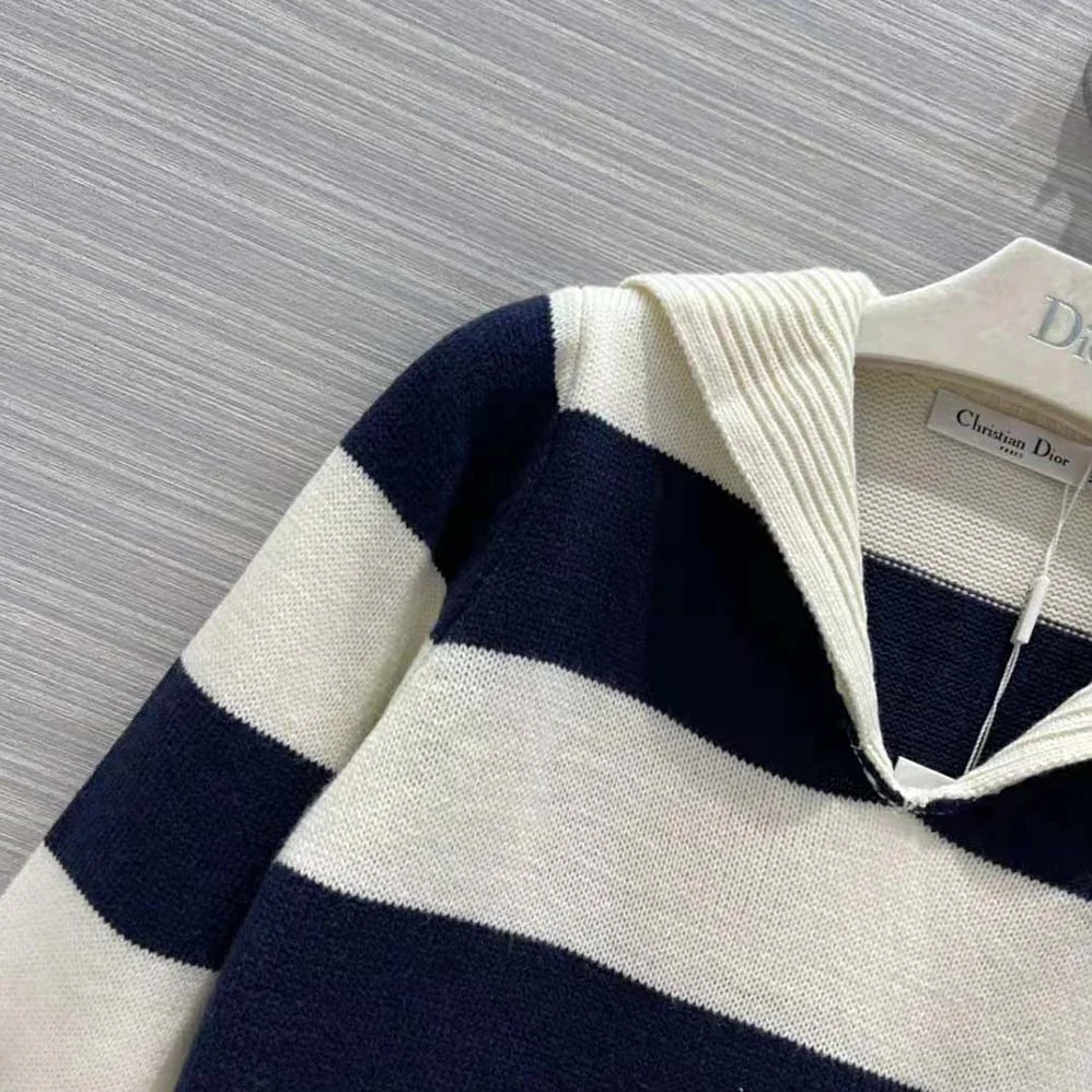 Dior Sweater Navy Blue and Ecru Dior Marinière Wool and Cashmere Knit for Women