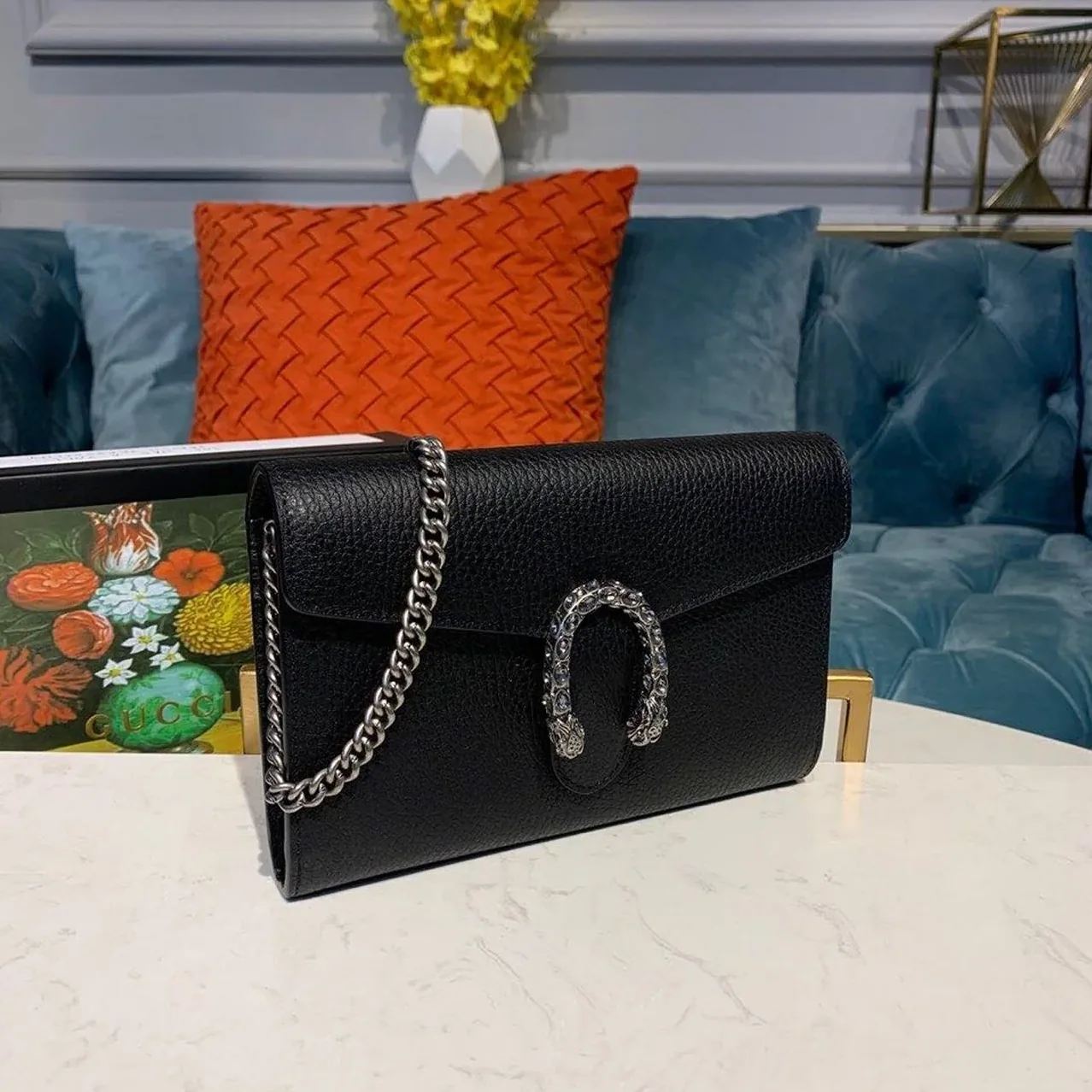 Gucci Dionysus Mini Chain Bag Black Metal in Free Tanned / GG