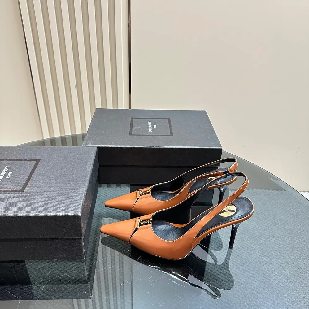 Saint Laurent YSL Babylone Breteuil Slingback Pumps in Smooth Leather for Women in Brown