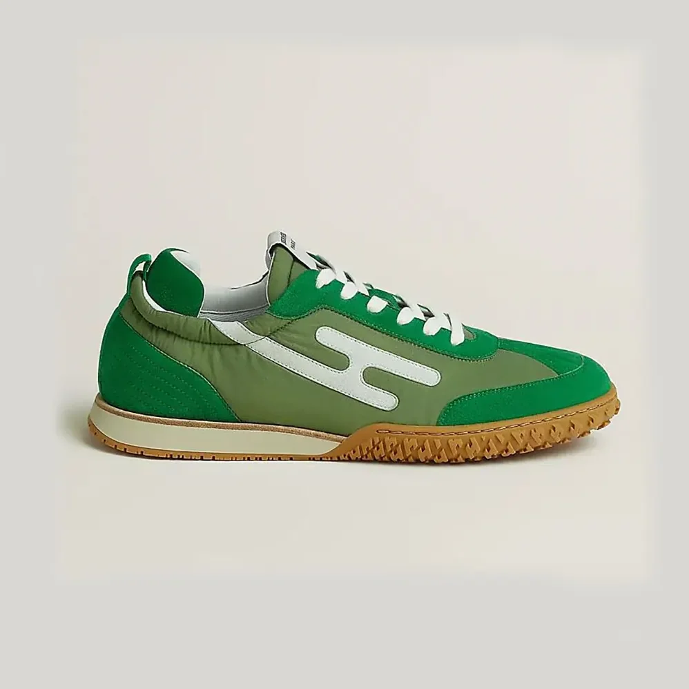 Hermes Jet Sneaker in Technical Canvas and Suede Goatskin for Unisex in Green