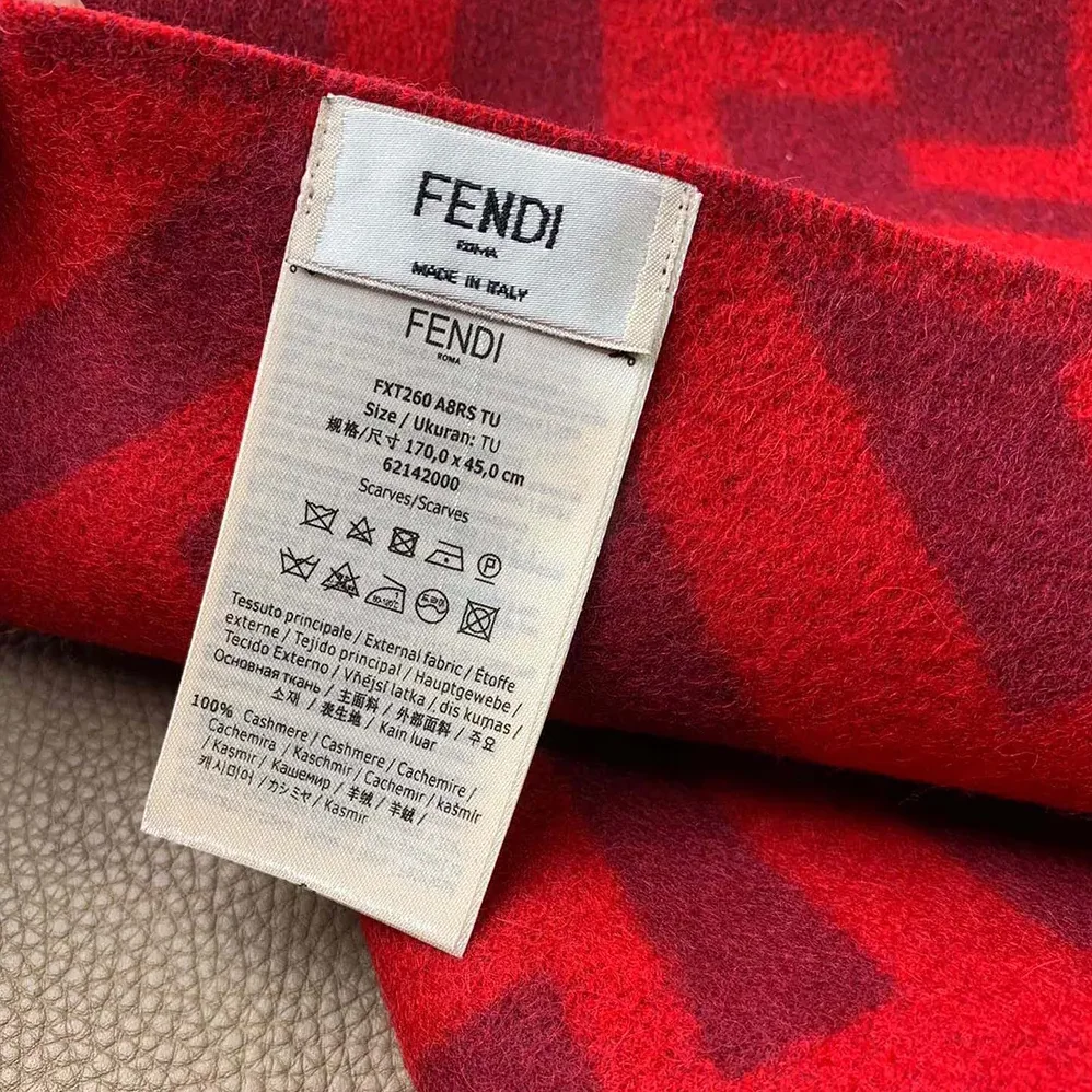 Fendi FF Scarf Red Cashmere Scarf for Unisex