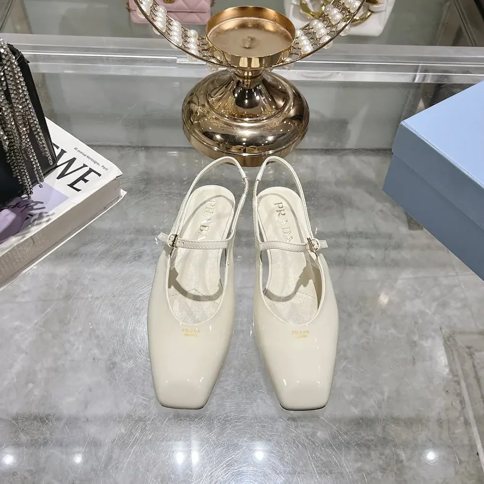 Prada Patent Leather Slingback Ballerinas for Women in White