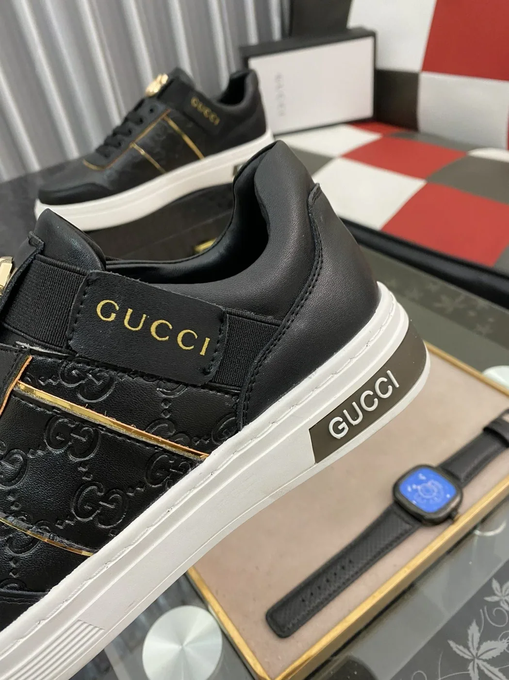 Gucci GG Embossed Sneaker Loafer With GG Black Gold for Men