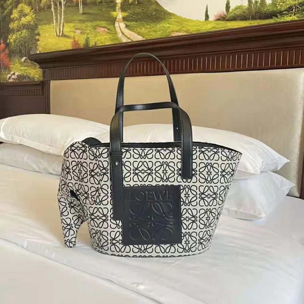 Loewe Elephant Basket Bag in Anagram Jacquard and Calfskin for Women Loewe Elephant Basket Bag in Anagram Jacquard and Calfskin for Women