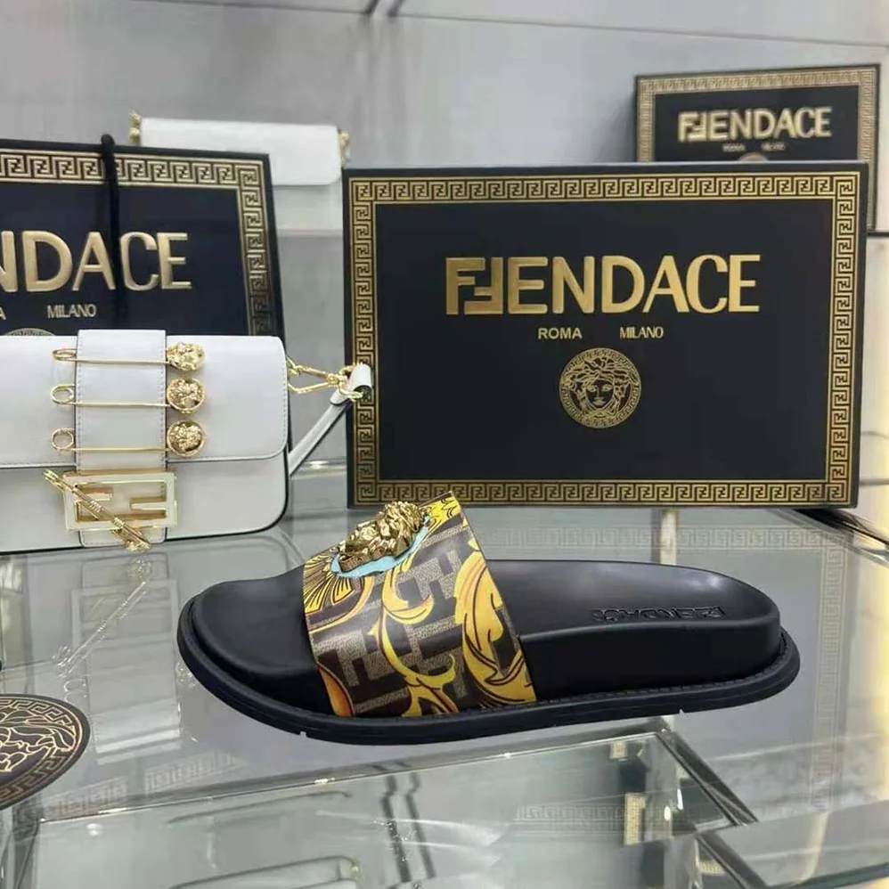 Versace Fendace wild Baroque Sliders for Unisex in Black