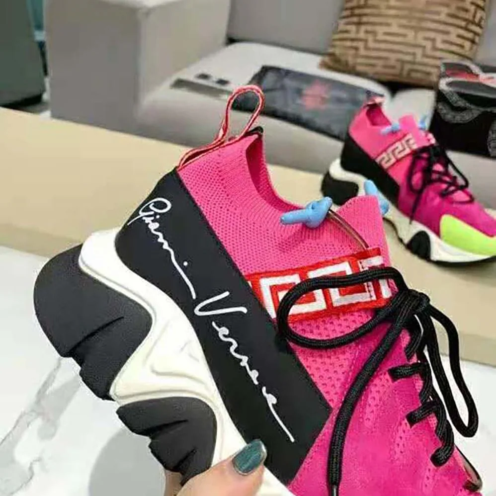 Versace Squalo Knit Sneakers for Women in Rose