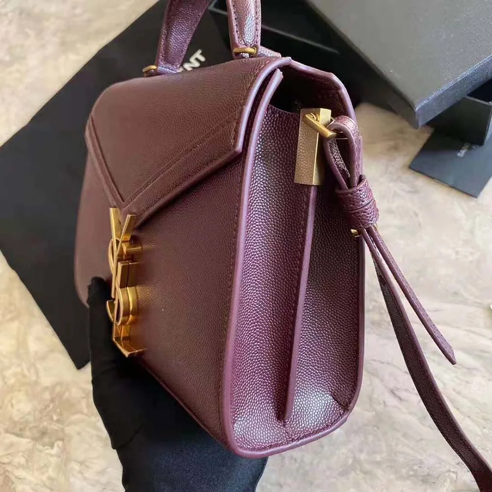 Saint Laurent YSL Cassandra Top Handle Medium Bag in Grain DE Poudre Embossed Leather for Women in Maroon