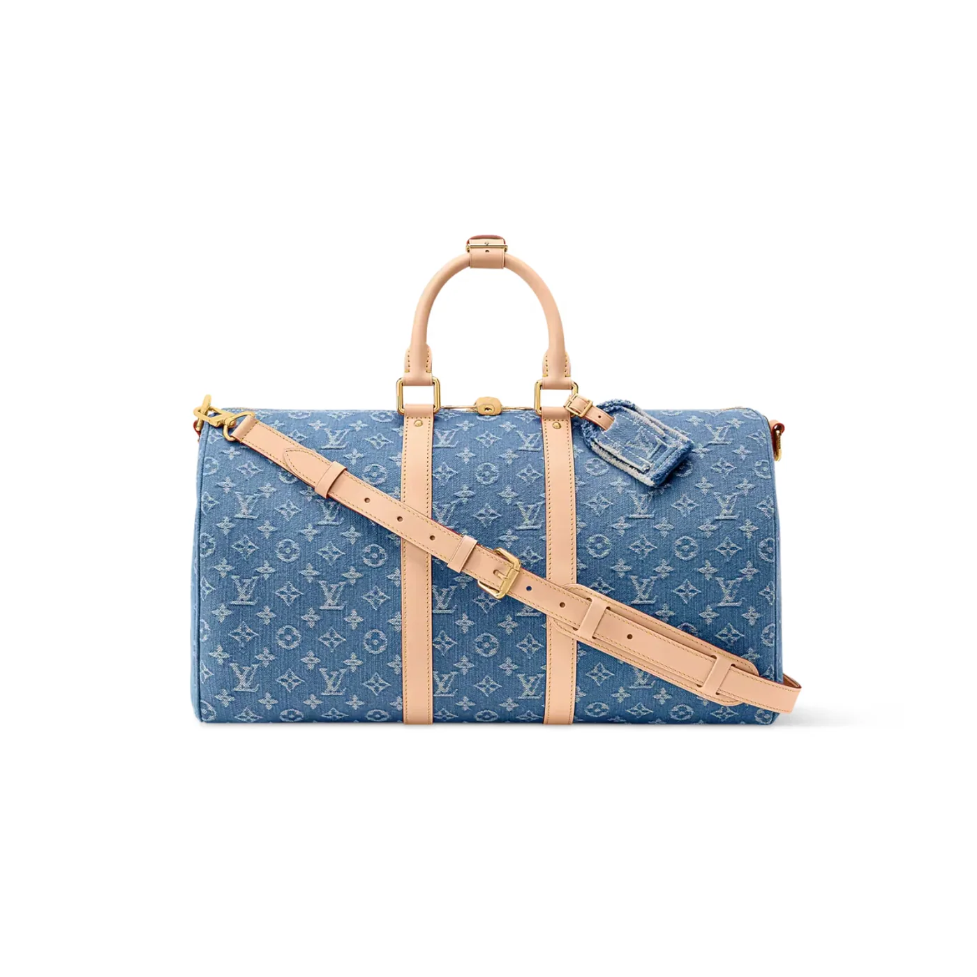Louis Vuitton Keepall Bandouliere 45 Travel Bag in Blue Denim Gold Hardware Louis Vuitton Keepall Bandouliere 45 Travel Bag in Blue Denim Gold Hardware