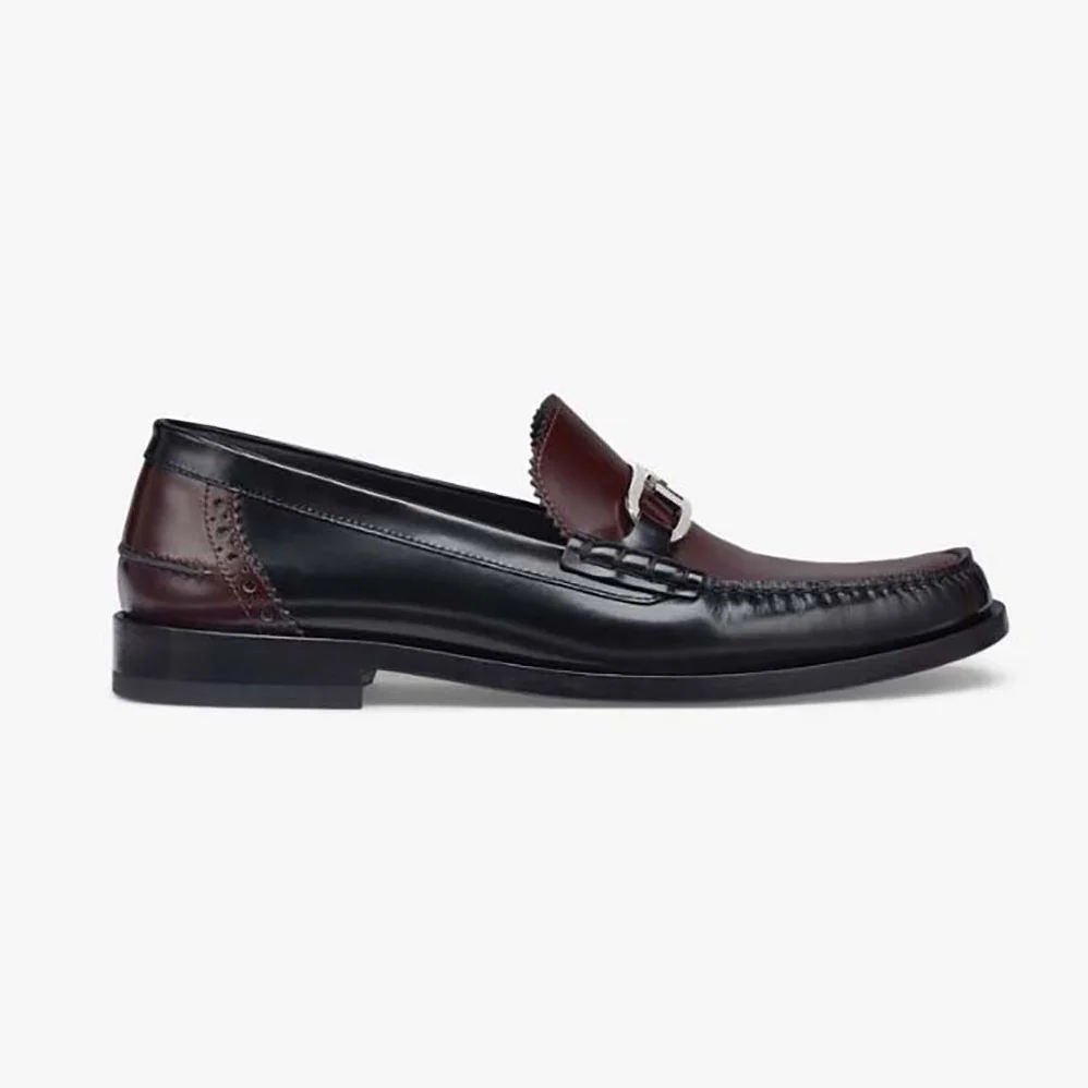 Fendi Maroon Leather Loafers with Fendi O'Lock Motif for Men Fendi Maroon Leather Loafers with Fendi O'Lock Motif for Men