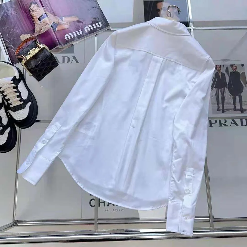Miu Miu Cropped Poplin Shirt with Embroidered Logo for Women in White