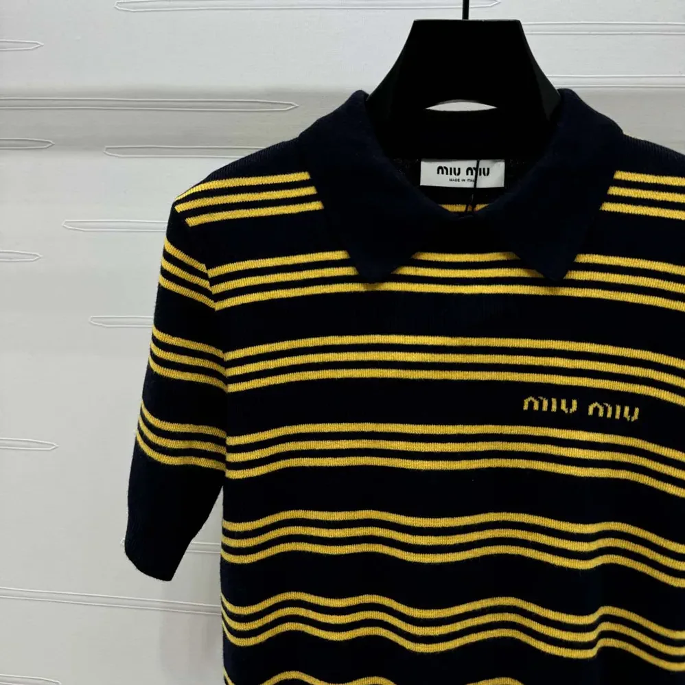 Miu Miu Striped Cashmere and Silk Polo Sweater for Women