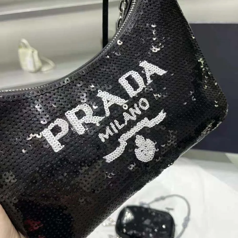 Prada Re-Edition 2000 Sequined Re-Nylon Mini-Bag for Women in Black