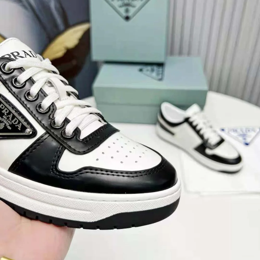 Prada Downtown Leather Sneakers for Women in White