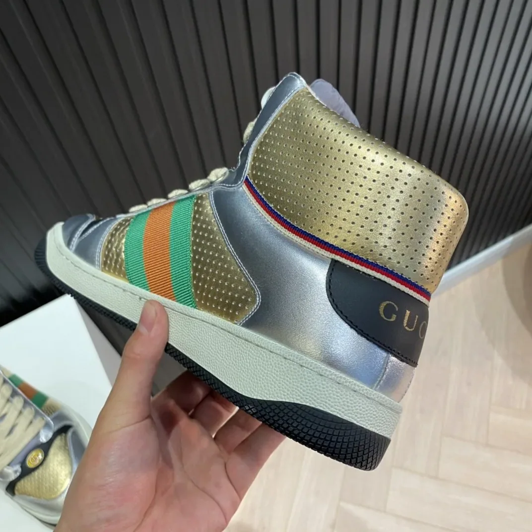 Gucci Screener High for Men in top Sneakers Silver Gold Gucci Screener High for Men in top Sneakers Silver Gold