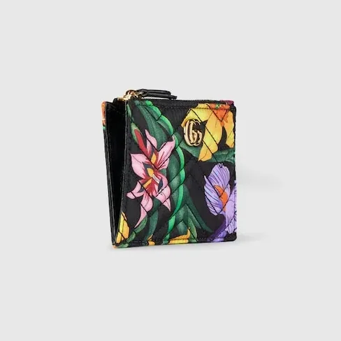 Gucci Marmont Zip Key Pouch in Black/ Multicolor Gold Hardware