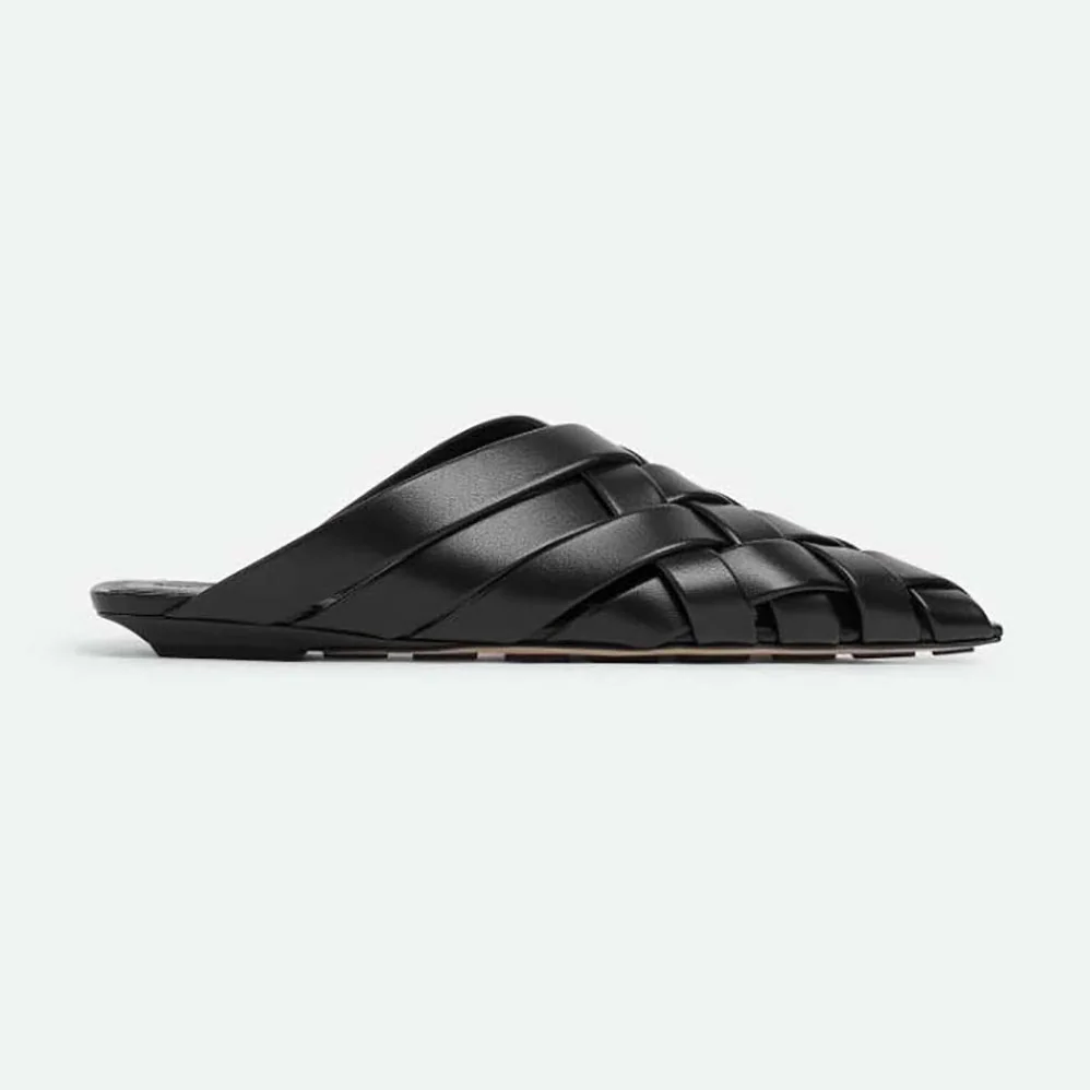 Bottega Veneta Alfie Slipper Open-back Intreccio Leather Slippers for Women in Black Bottega Veneta Alfie Slipper Open-back Intreccio Leather Slippers for Women in Black