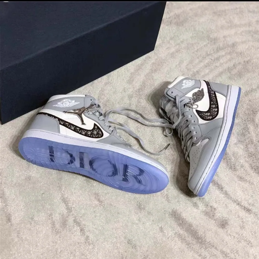 Dior Air Jordan 1 Low High-Top Sneaker Gray and White Smooth Calfskin for Men