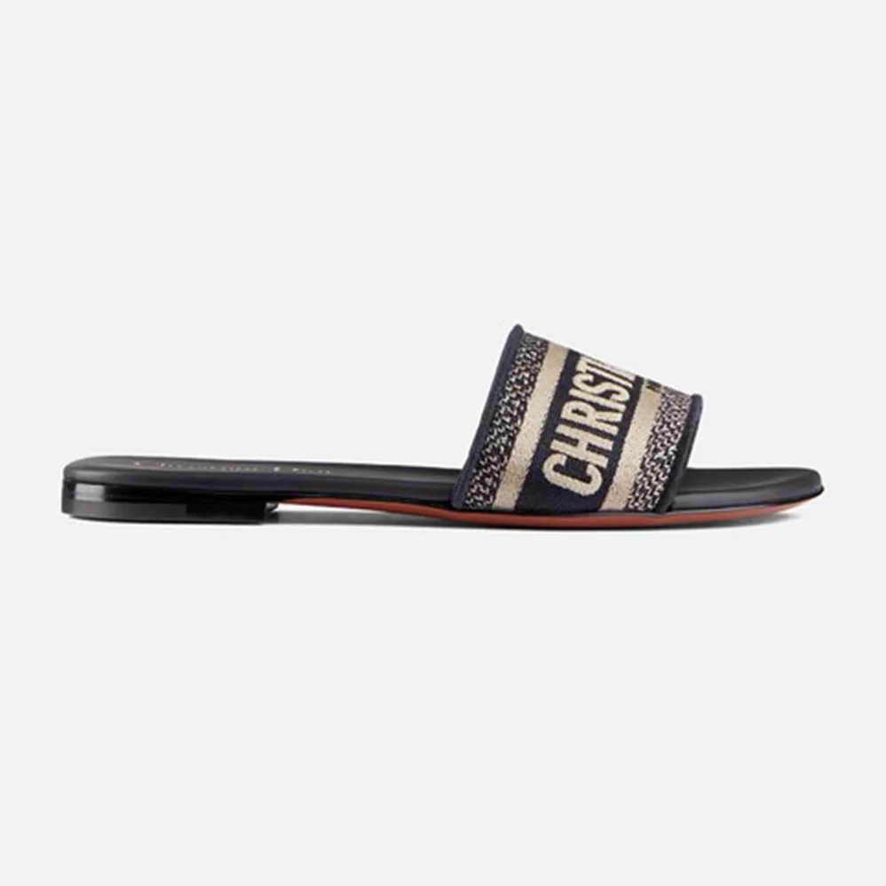 Dior Dway Embroidered Cotton Mule for Women in Navy