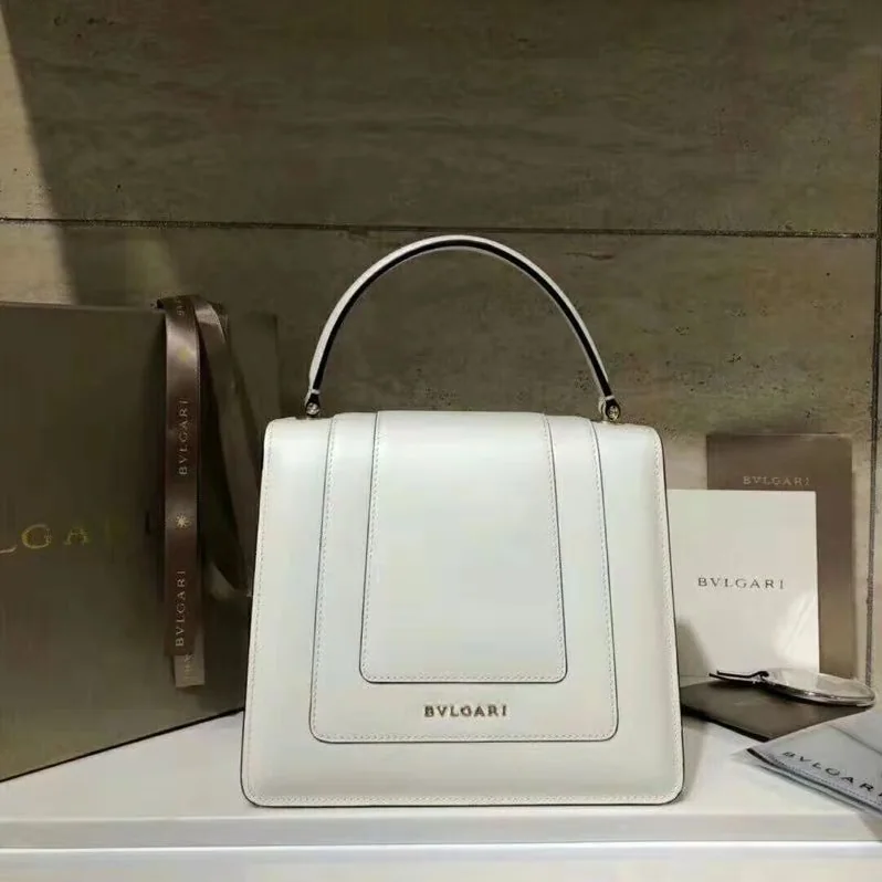 Bvlgari Serpenti Forever Medium Flap Cover Handle Bag Calfskin in White