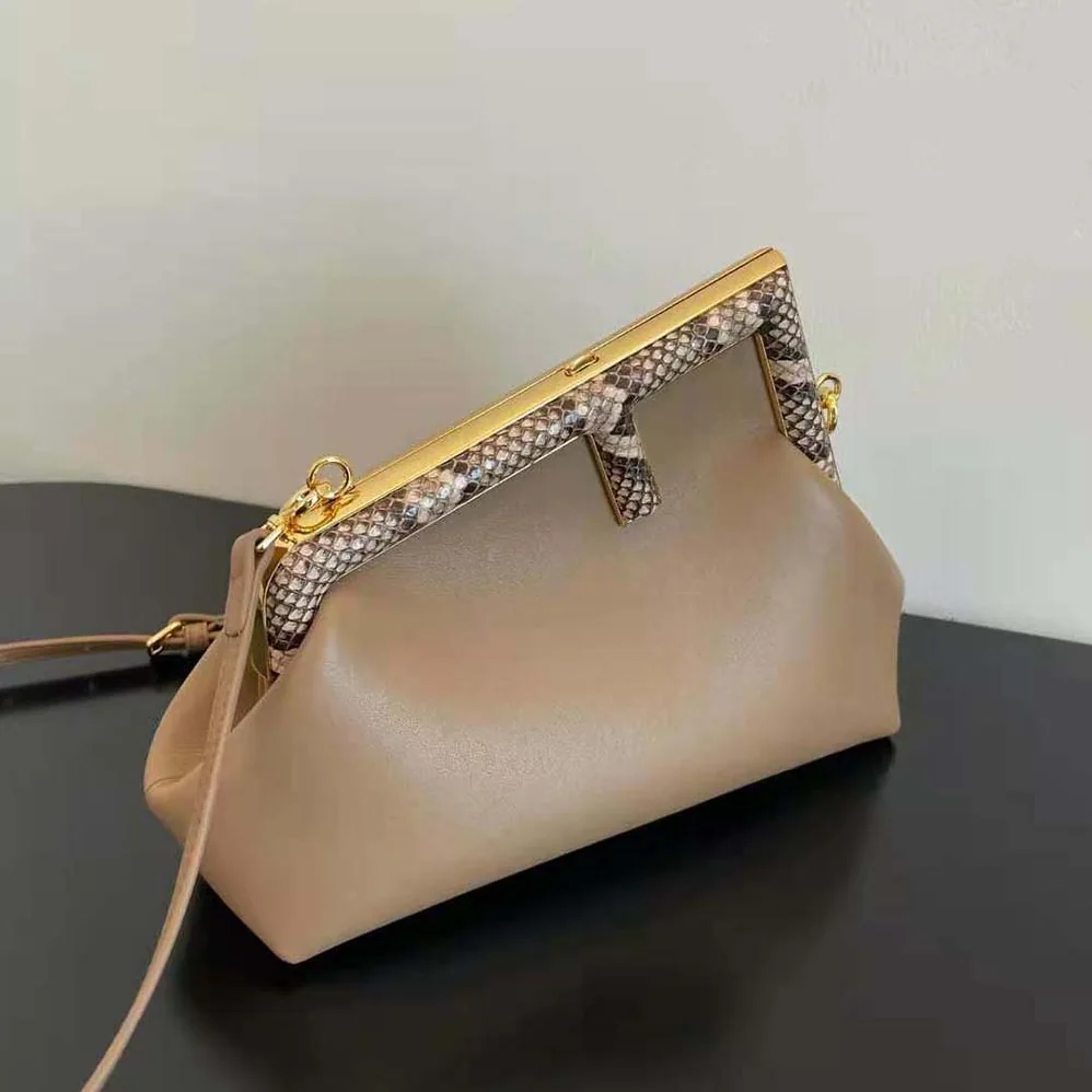 Fendi First Small Beige Leather Bag with Exotic Details for Women