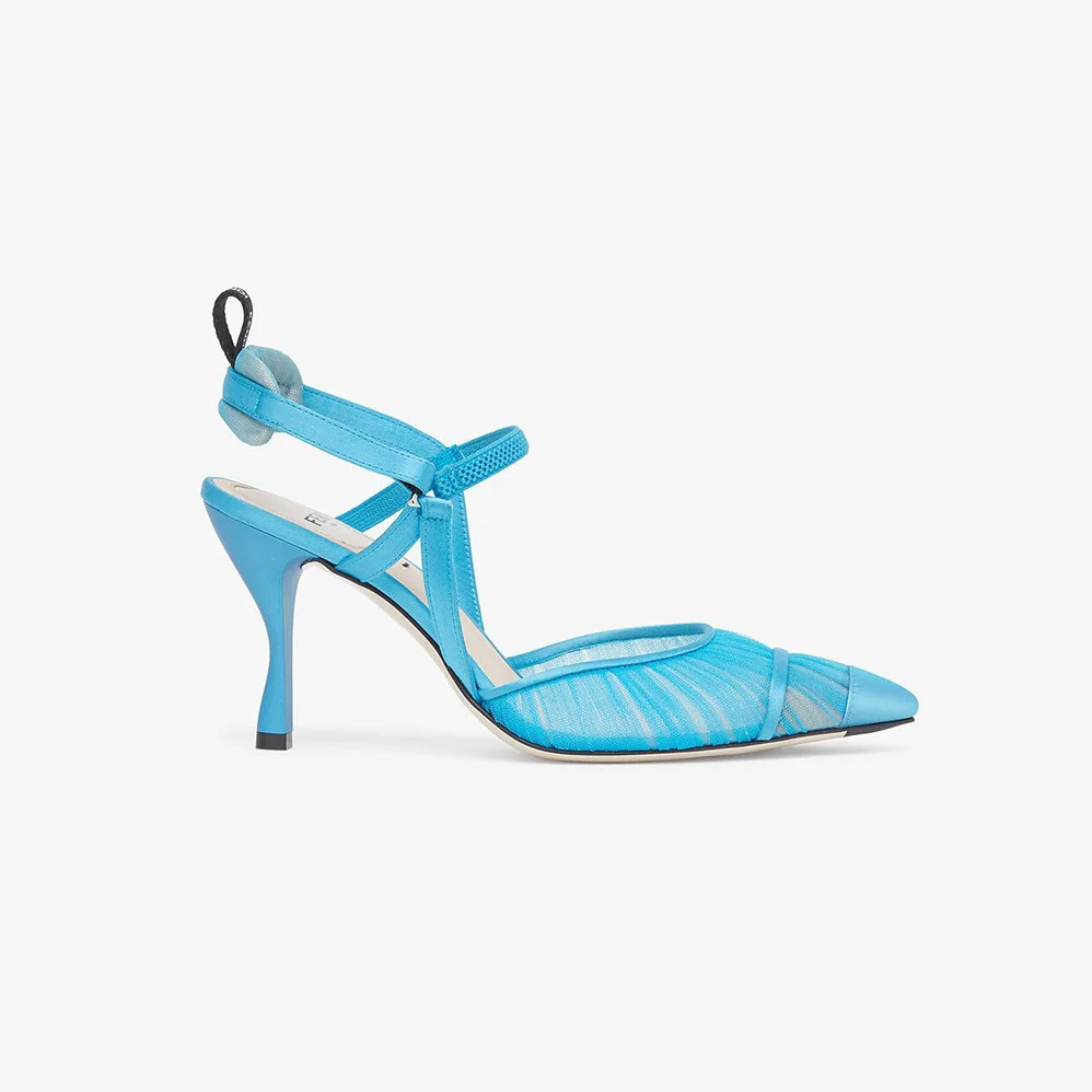 Fendi Turquoise Tulle and Satin Colibri Slingbacks in 80mm Heel for Women in Blue Fendi Turquoise Tulle and Satin Colibri Slingbacks in 80mm Heel for Women in Blue