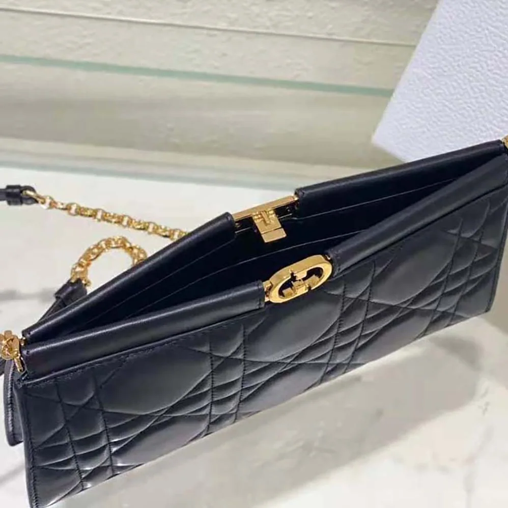 Dior Dior Caro Colle Noire Clutch with Chain Black Cannage Lambskin for Women