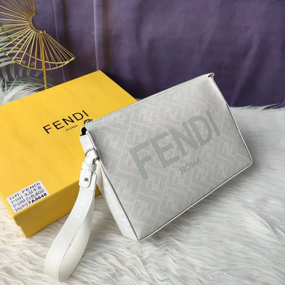 Fendi Clutch Pack Pouch in White FF Fabric for Men Fendi Clutch Pack Pouch in White FF Fabric for Men