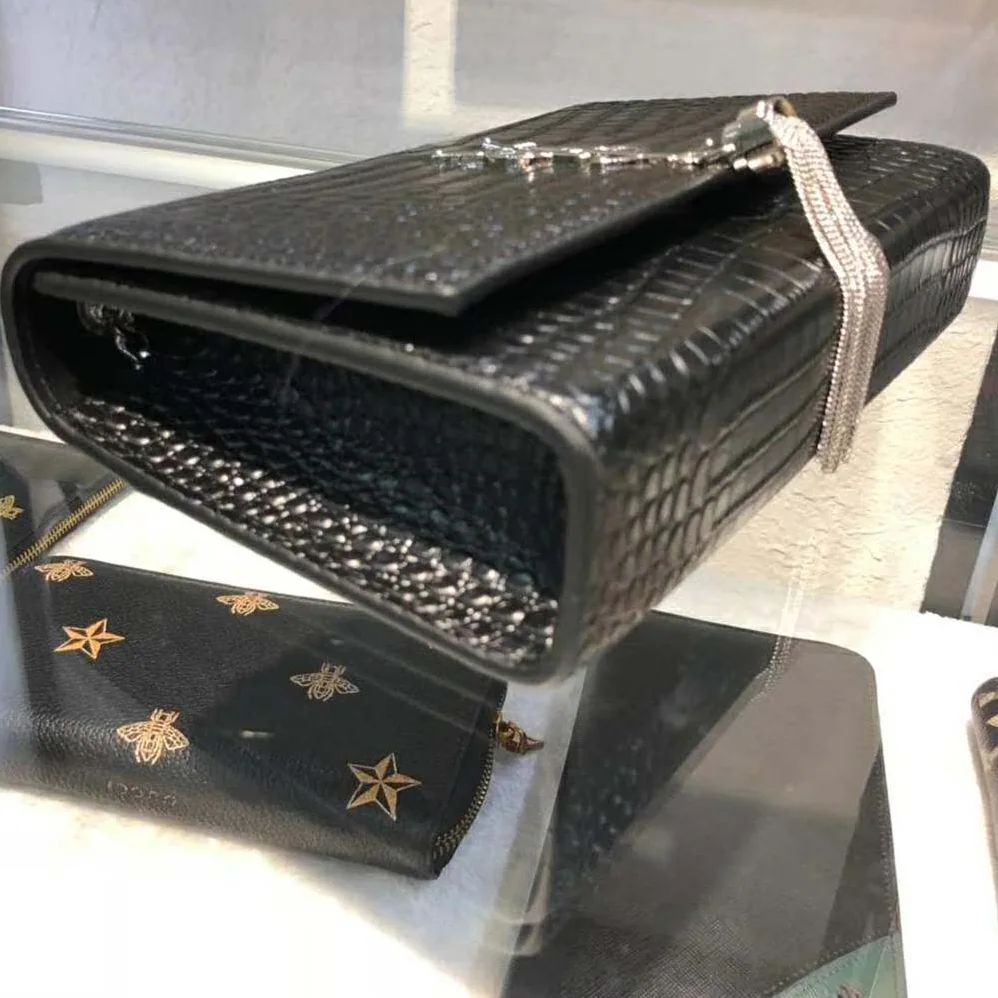 Saint Laurent YSL Kate Small Tassel Crocodile Embossed Leather for Women in Black