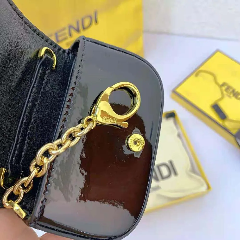 Fendi Nano Baguette Black Patent Leather Charm for Women