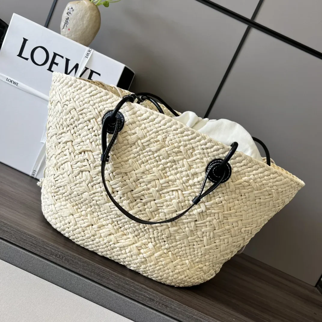 Loewe Anagram Basket Tote Bag Beige Black A223T43X02 Loewe Anagram Basket Tote Bag Beige Black A223T43X02