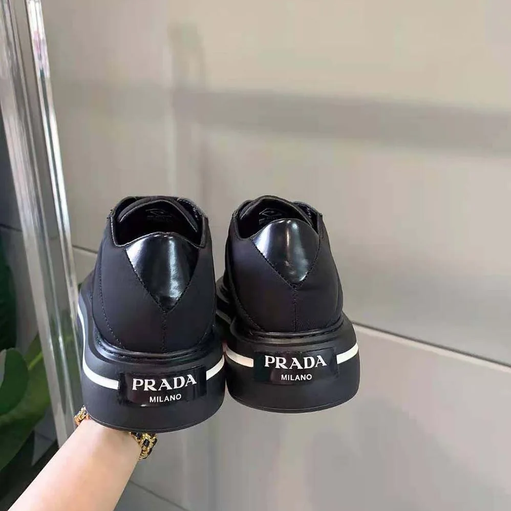 Prada Macro Re-Nylon and Brushed Leather Sneakers for Women in Black