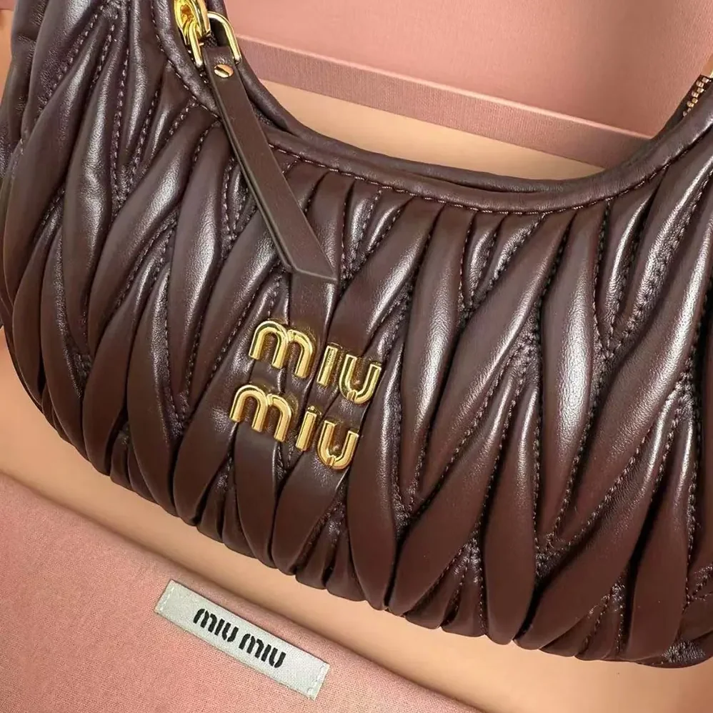 Miu Miu Wander Matelassé Nappa Leather Hobo Bag for Women in Chocolate