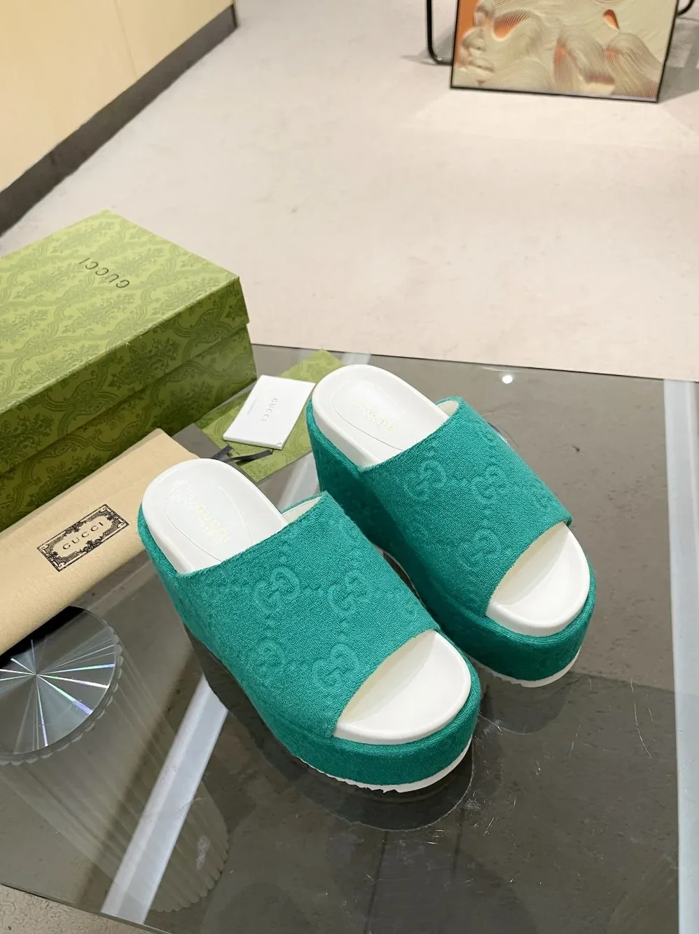 Gucci GG Platform Sandal Dark Green for Women Gucci GG Platform Sandal Dark Green for Women